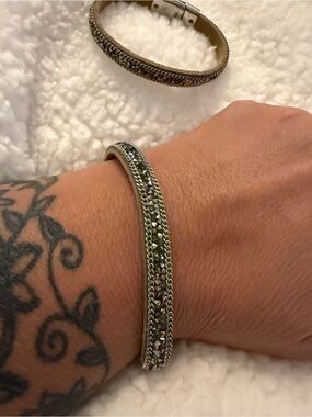 Buckle Silver-Tone Pave Chain Bracelet with Hematite Accents set of 2.
